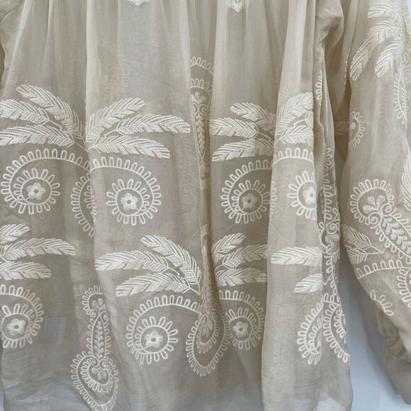 4 Love And Liberty Cream Floral Embroidered Sheer Silk Chiffon Blouse XS - Picture 7 of 7